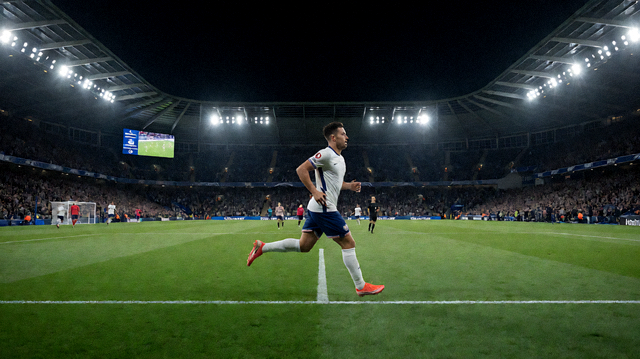 体育场训练场景，运动员在场地内进行体能训练，背景是看台与跑道